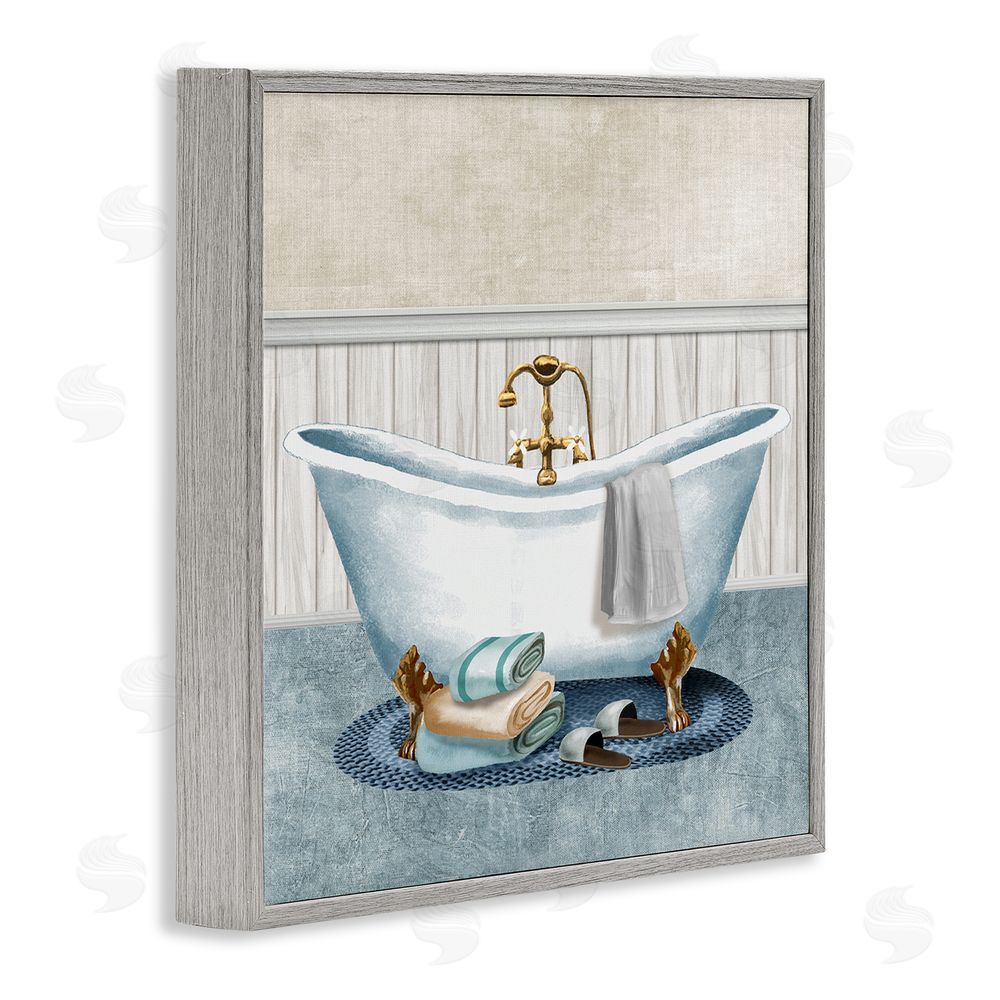 Conrad Knutsen Cozy Spa Bathtub & Slippers Gray Framed Giclee Wall Art Print