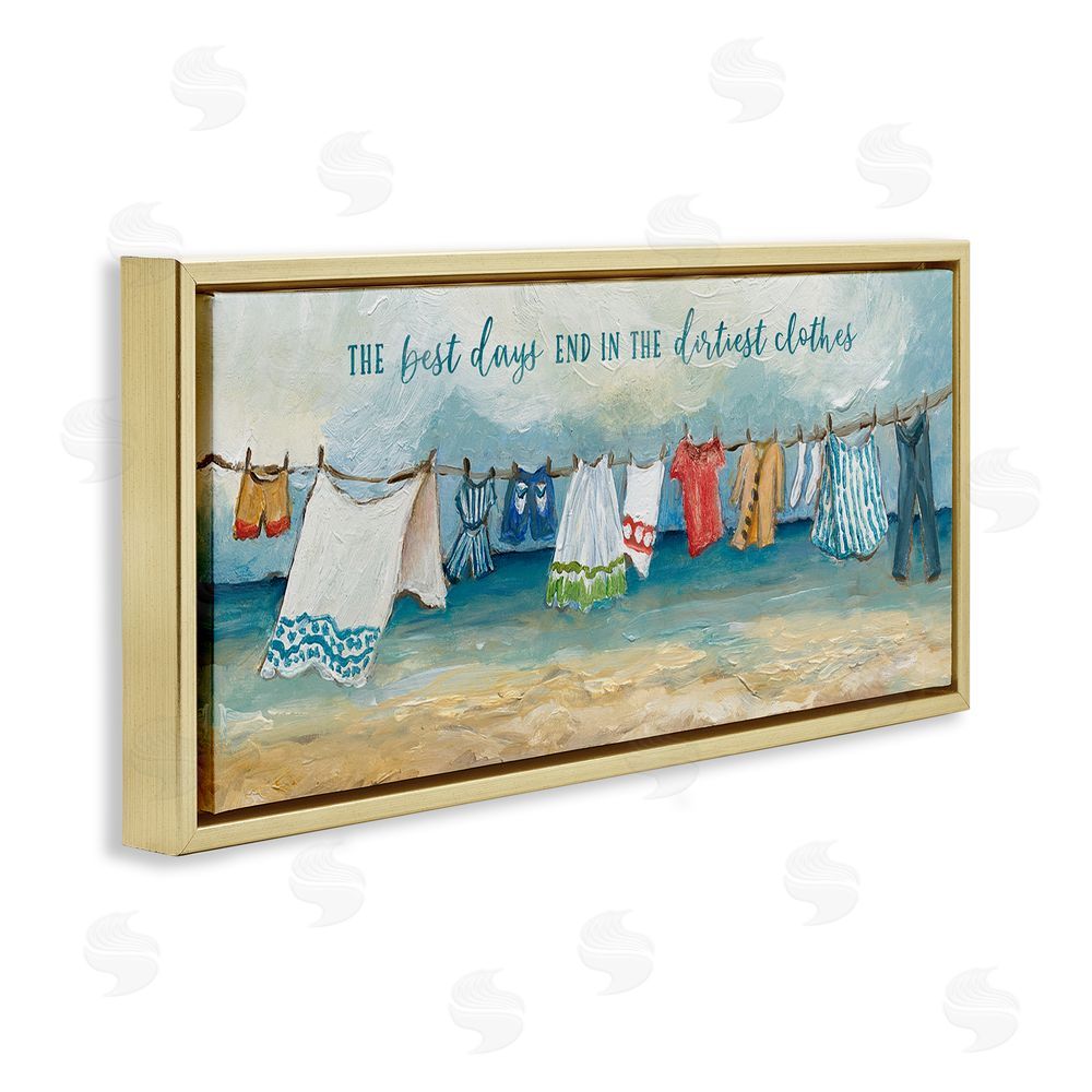 Charlene Olson Clothesline By The Sea Gold Floating Frame Canvas Wall Art Print