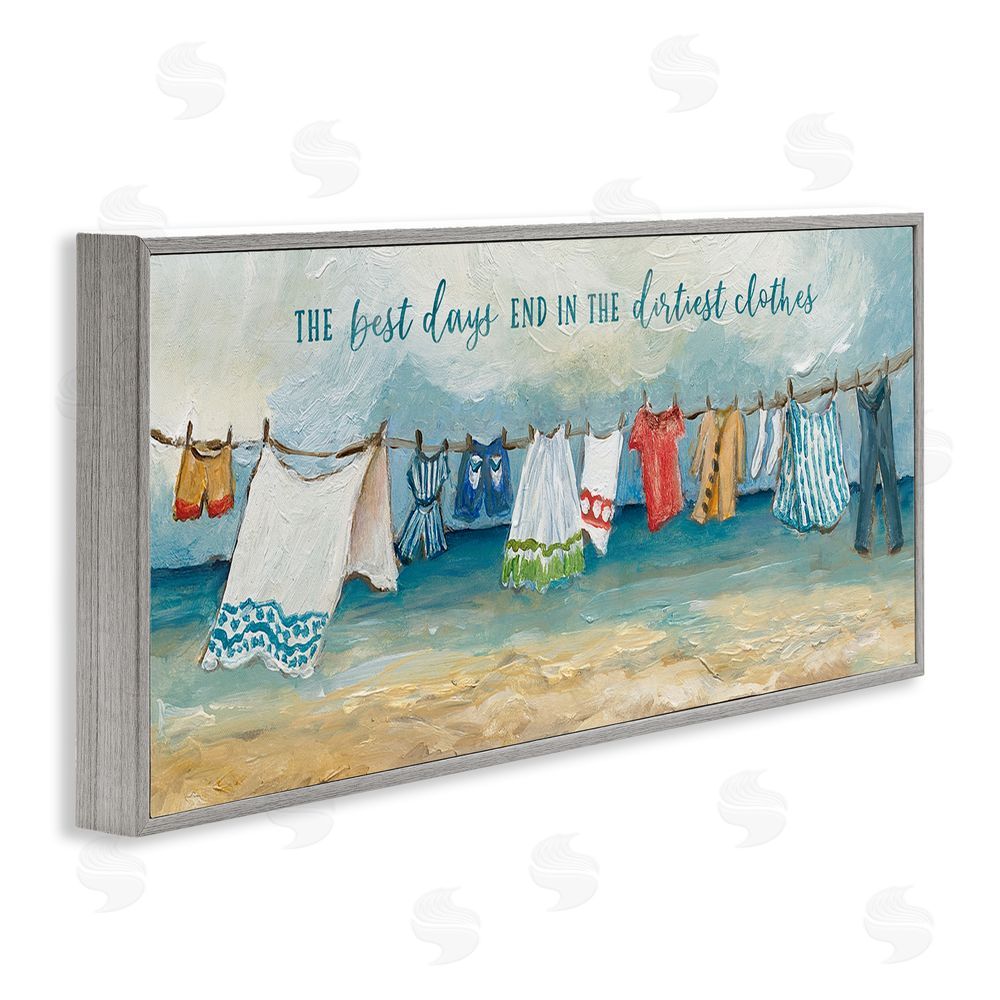Charlene Olson Clothesline By The Sea Gray Framed Giclee Wall Art Print