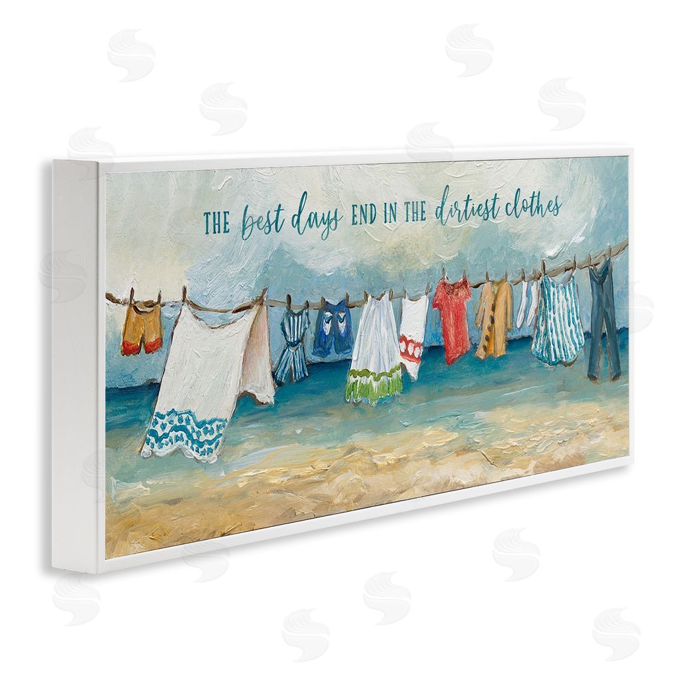 Charlene Olson Clothesline By The Sea White Framed Giclee Wall Art Print
