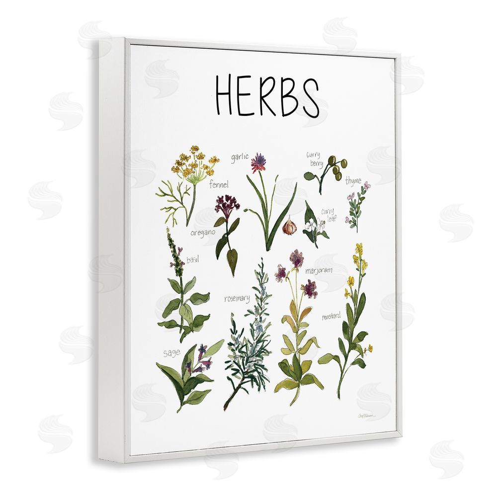 Carol Robinson Herbs Identification Chart White Framed Giclee Wall Art Print