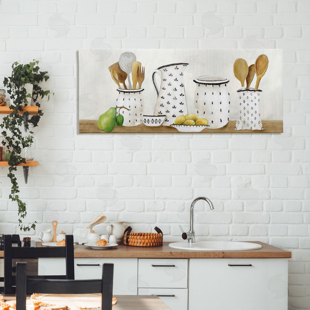 Janet Tava Kitchen Jugs & Utensils Stretched Canvas Wall Art in Room