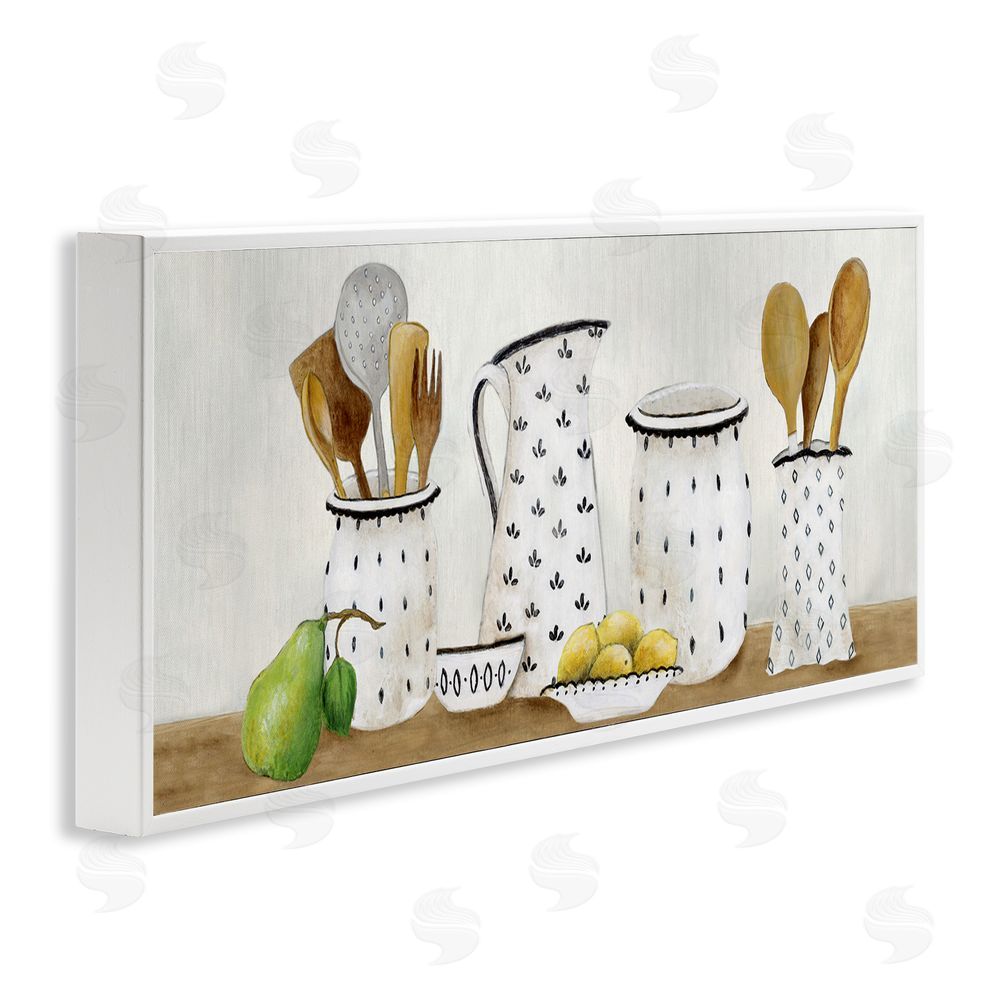 Janet Tava Kitchen Jugs & Utensils White Framed Giclee Wall Art Print