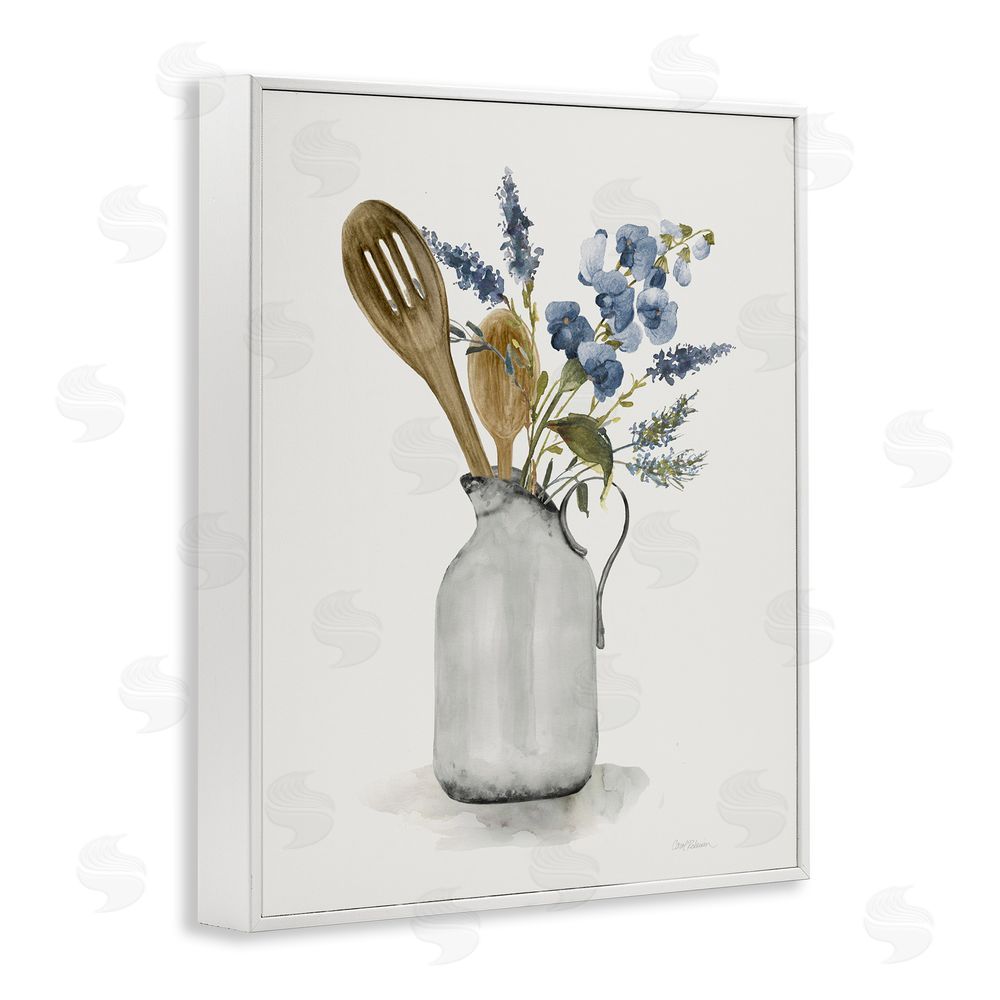 Carol Robinson Vintage Pitcher with Utensils White Framed Giclee Wall Art Print