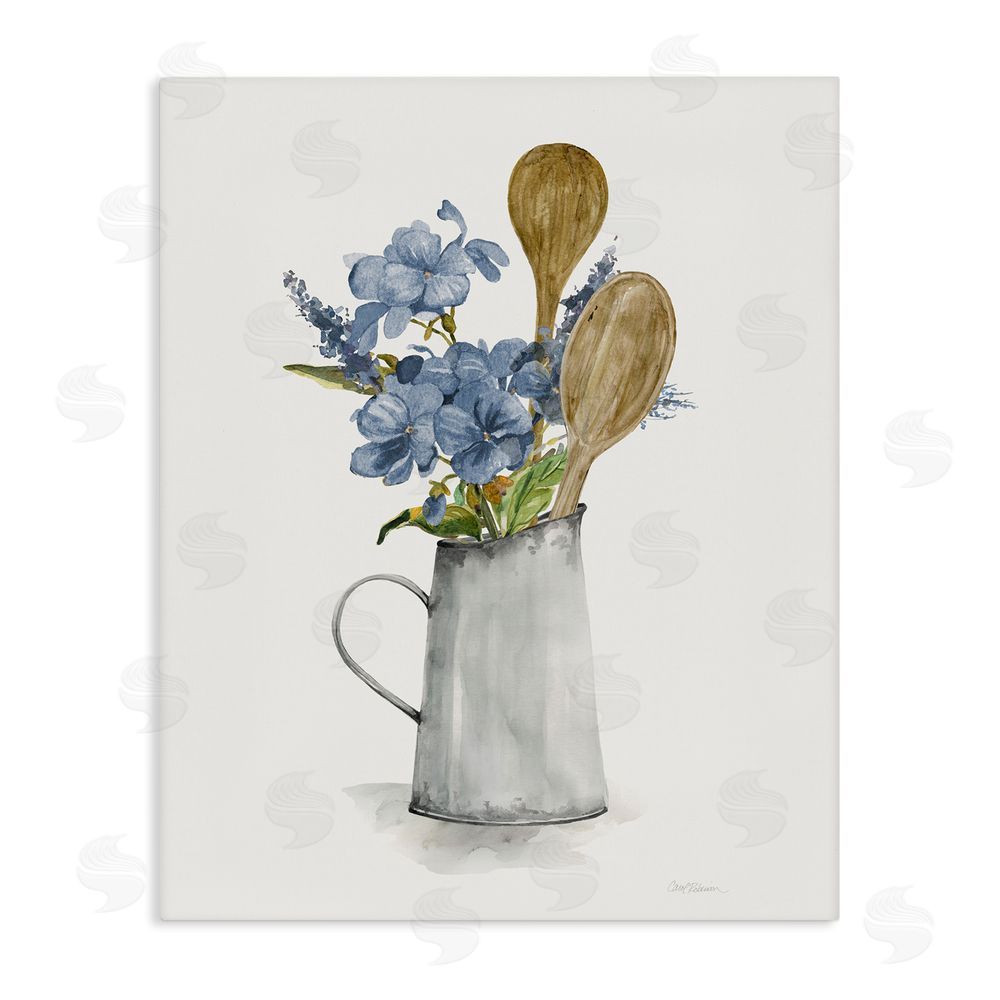 Carol Robinson Kitchen Spoons & Blue Blooms Stretched Canvas Wall Art Print