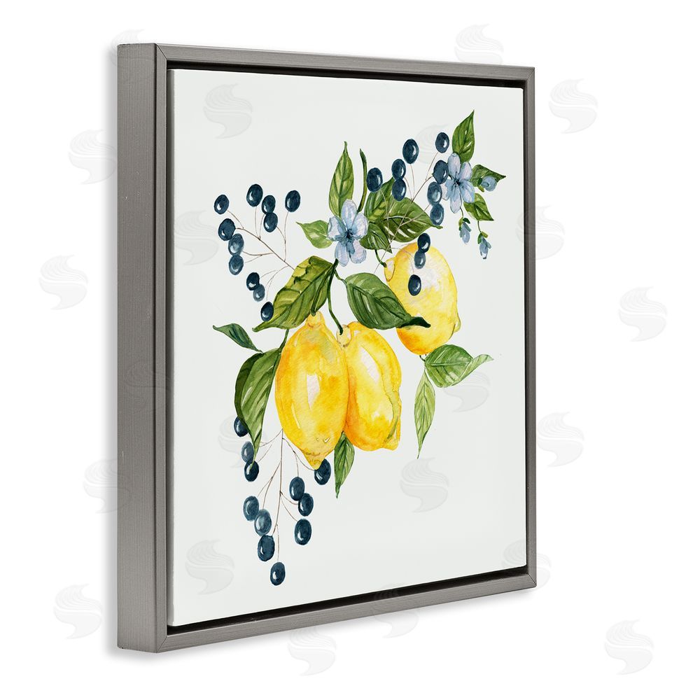 Livi Finn Lemon Branch with Berries Gray Floating Frame Canvas Wall Art Print