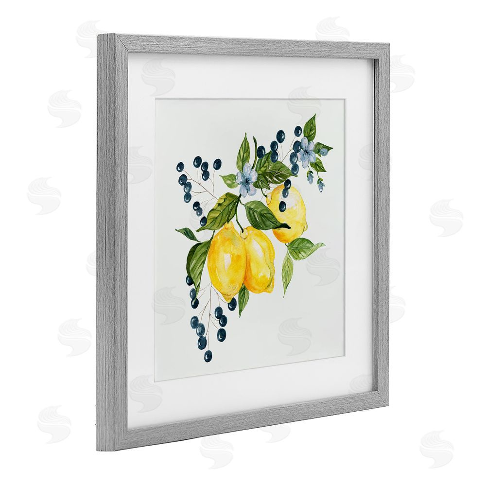 Livi Finn Lemon Branch with Berries Gray Framed Print Under Glass Wall Art