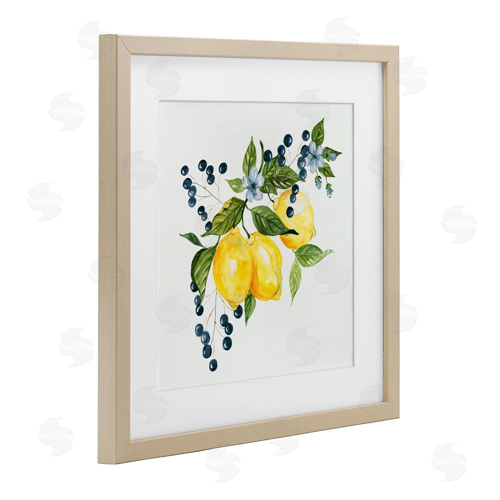 Livi Finn Lemon Branch with Berries Brown Framed Print Under Glass Wall Art
