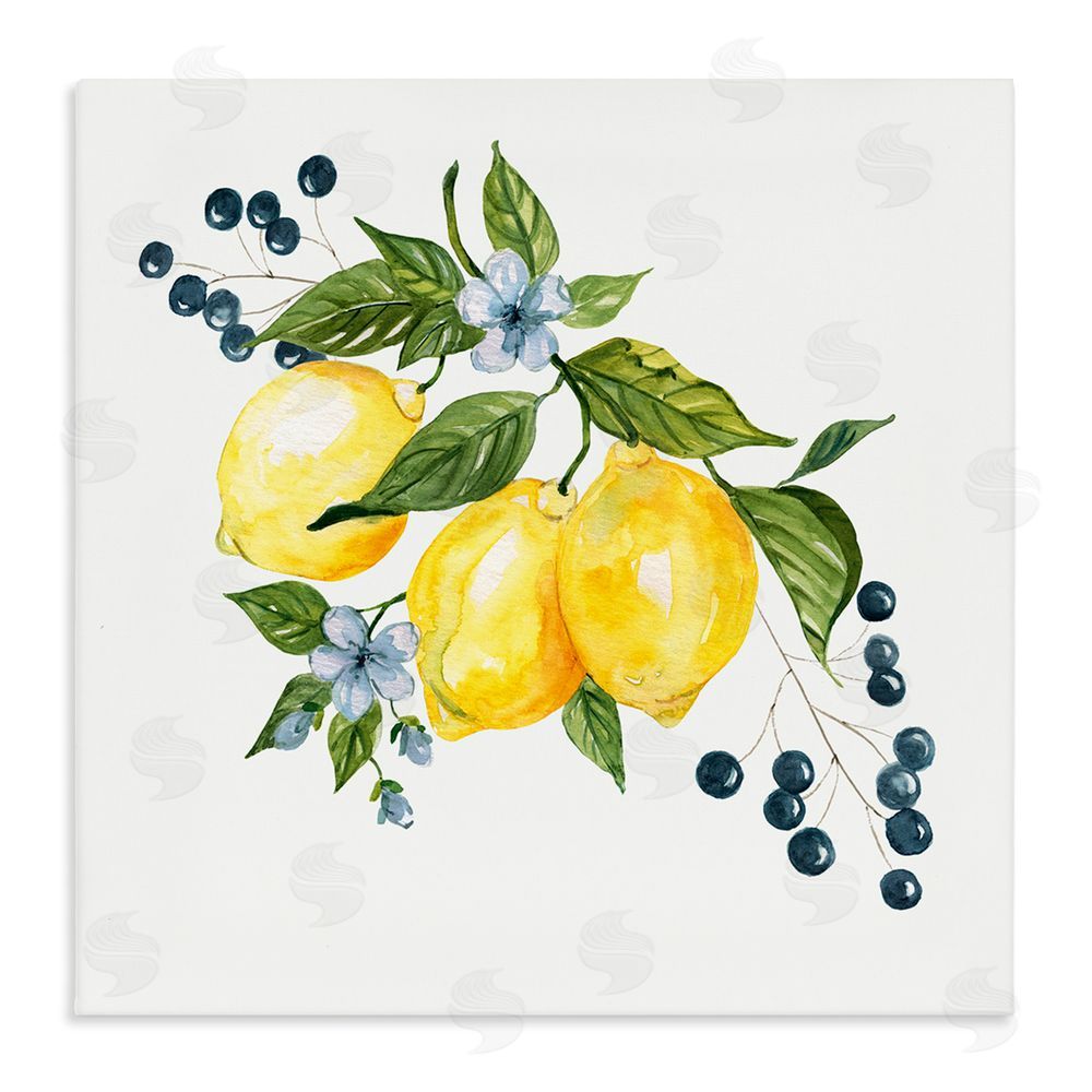 Livi Finn Lemons with Blossoms & Berries Stretched Canvas Wall Art Print