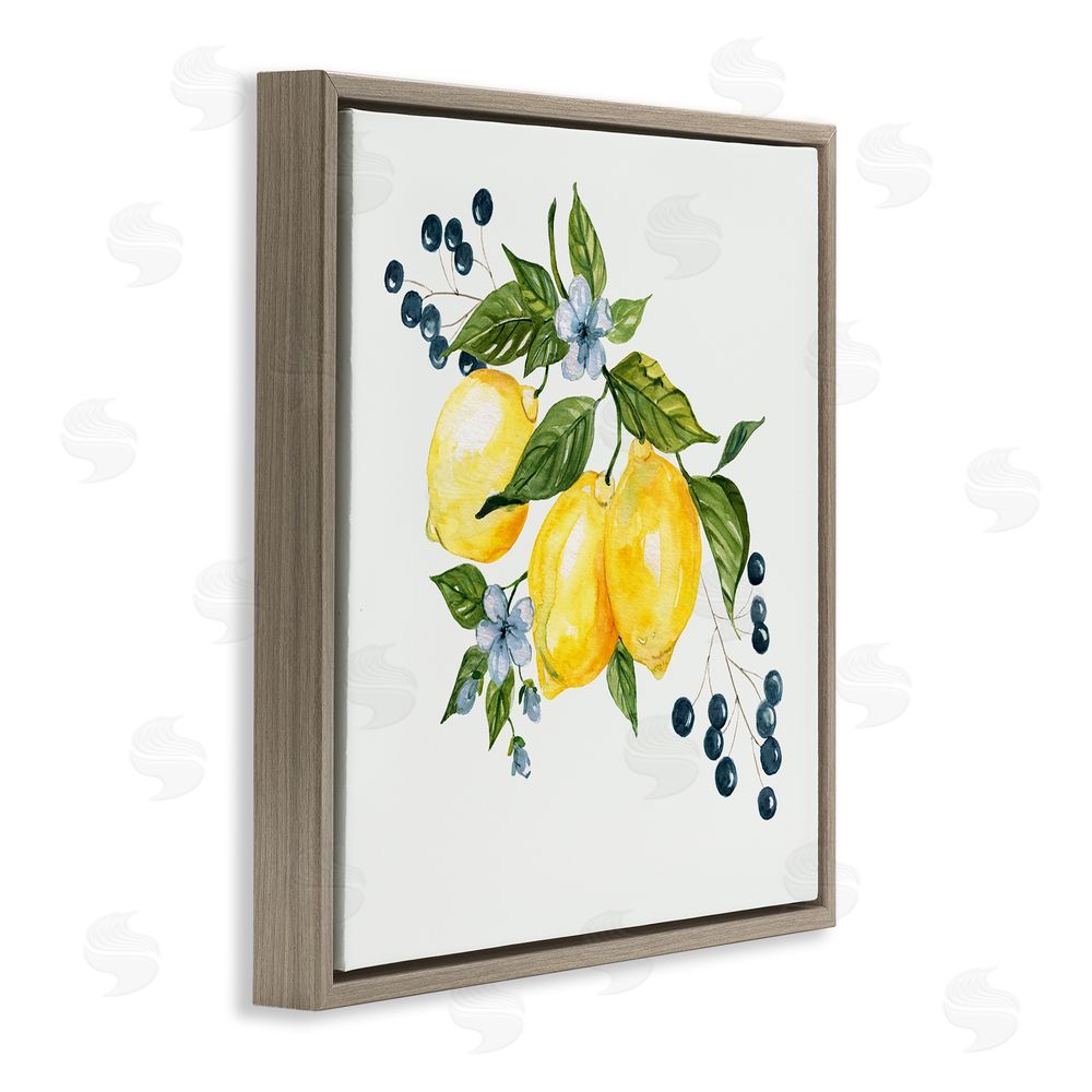 Livi Finn Lemons with Blossoms & Berries Brown Floating Frame Canvas Wall Art Print