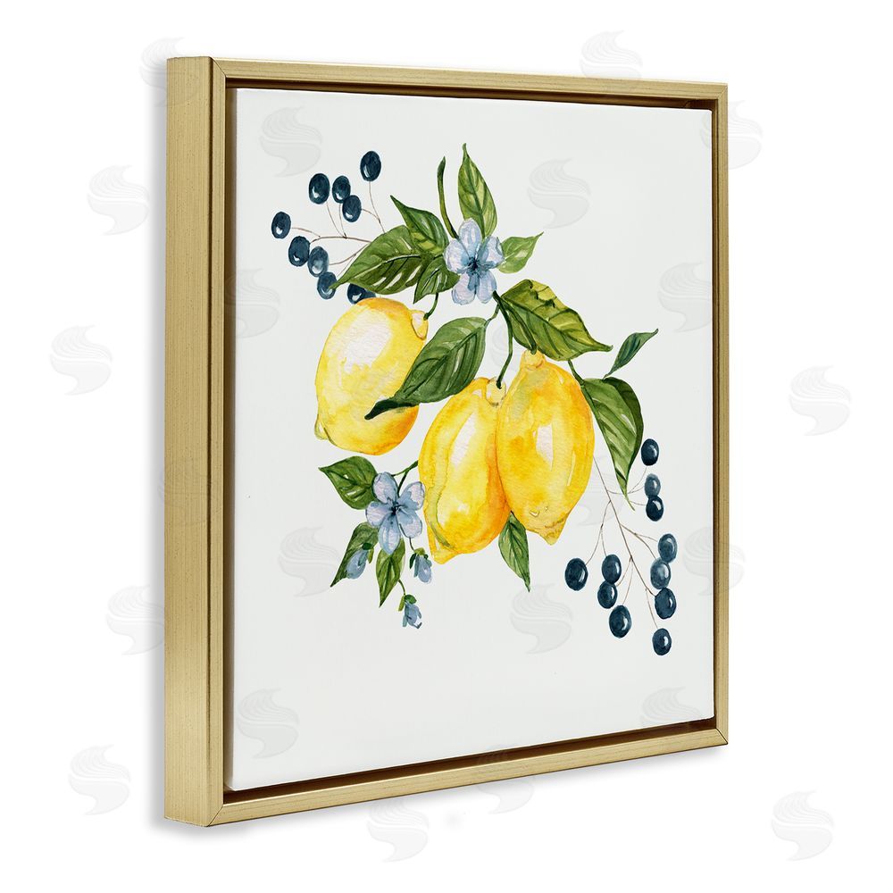 Livi Finn Lemons with Blossoms & Berries Gold Floating Frame Canvas Wall Art Print