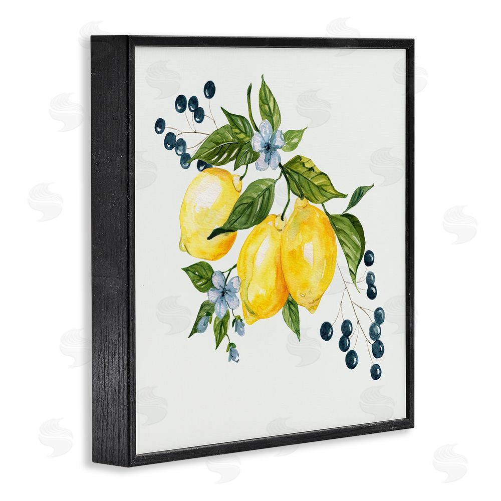 Livi Finn Lemons with Blossoms & Berries Black Framed Giclee Wall Art Print
