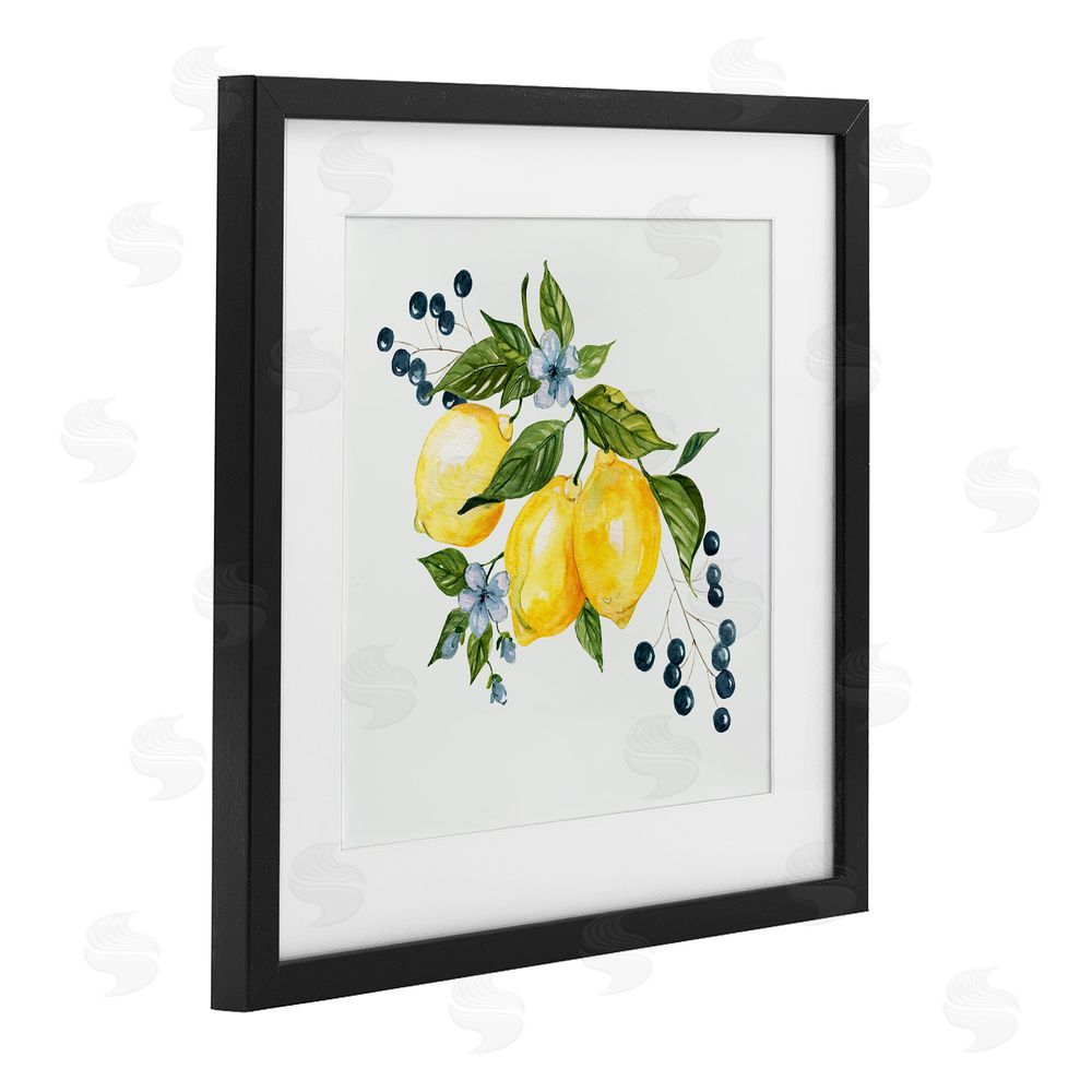 Livi Finn Lemons with Blossoms & Berries Black Framed Print Under Glass Wall Art