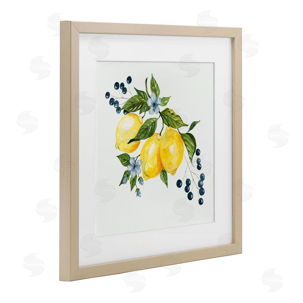 Livi Finn Lemons with Blossoms & Berries Brown Framed Print Under Glass Wall Art
