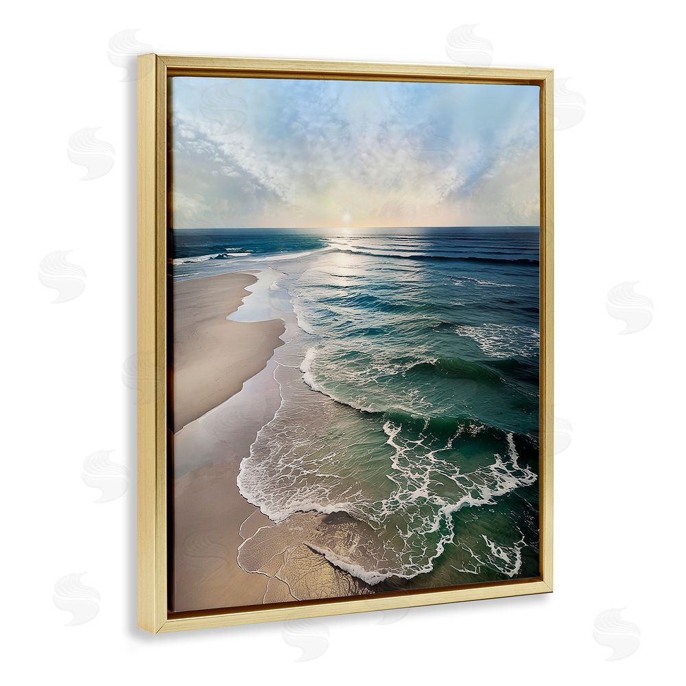 Mike Calascibetta Tranquil Shoreline with Soft Light Gold Floating Frame Canvas Wall Art Print