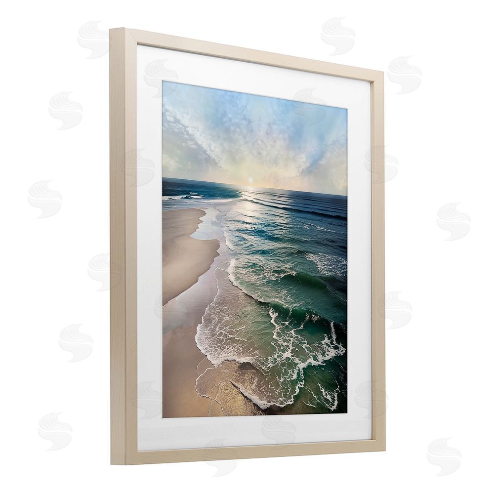 Mike Calascibetta Tranquil Shoreline with Soft Light Brown Framed Print Under Glass Wall Art