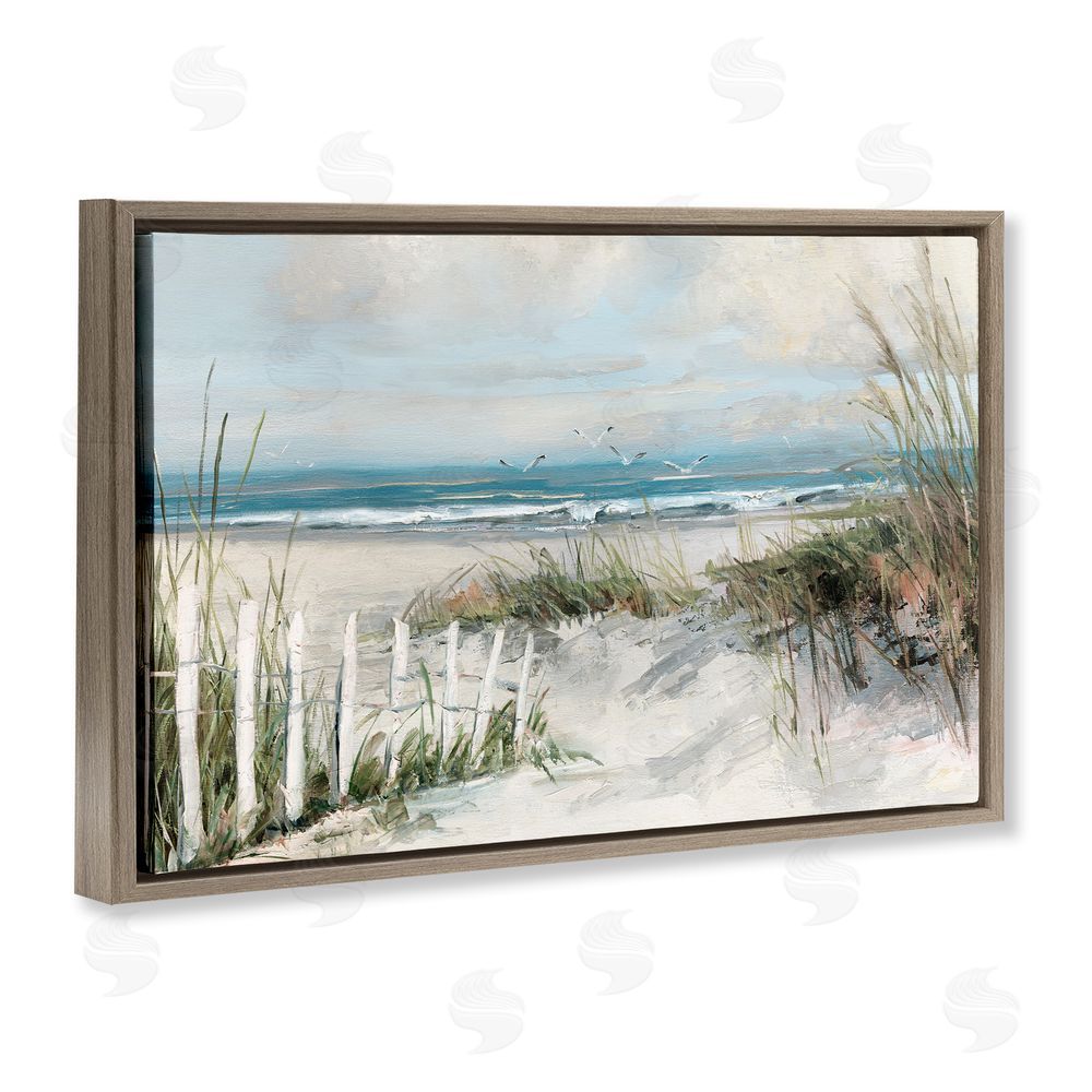 Sally Swatland Dunes With Weathered Fence Brown Floating Frame Canvas Wall Art Print