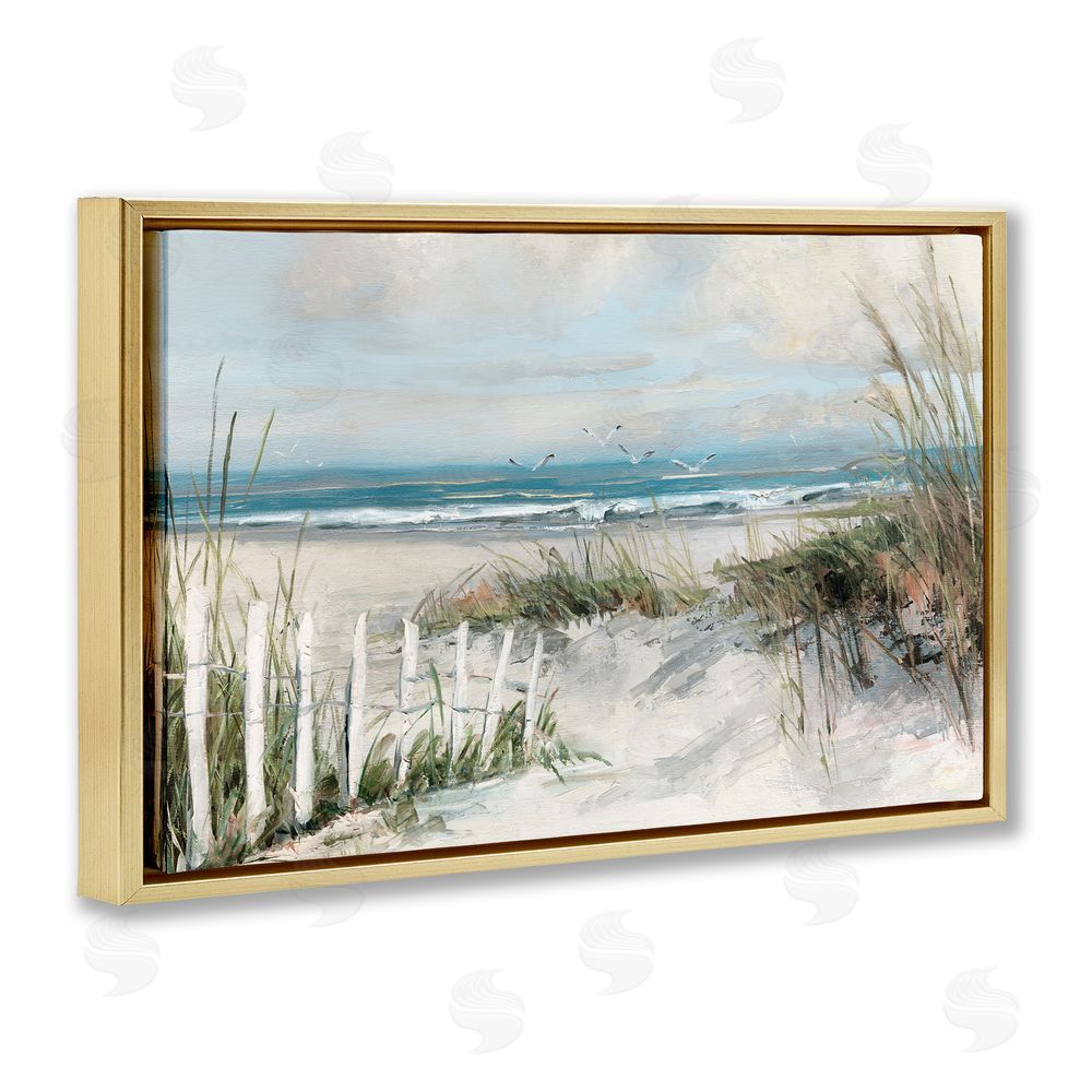 Sally Swatland Dunes With Weathered Fence Gold Floating Frame Canvas Wall Art Print