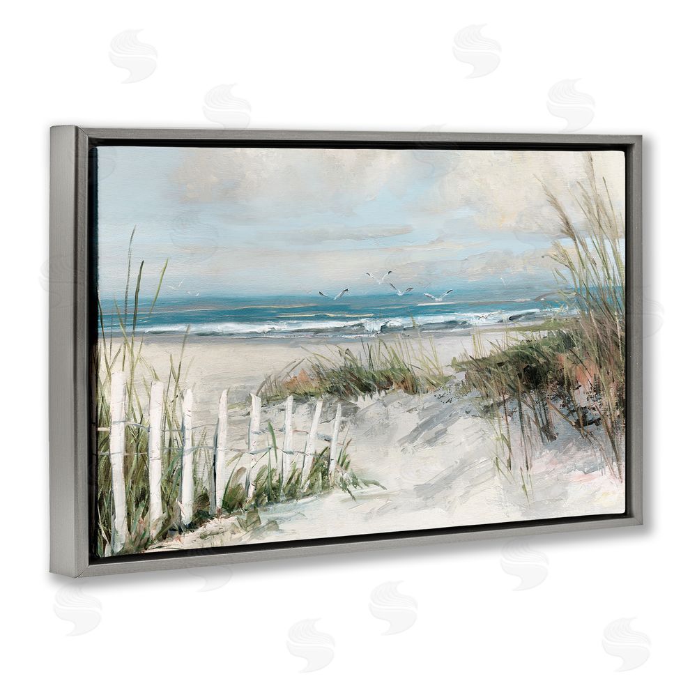 Sally Swatland Dunes With Weathered Fence Gray Floating Frame Canvas Wall Art Print