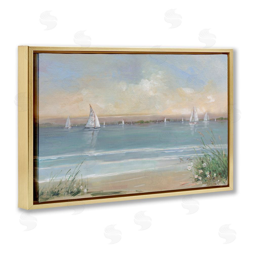 Sally Swatland Coastal Sailing At Dawn Gold Floating Frame Canvas Wall Art Print