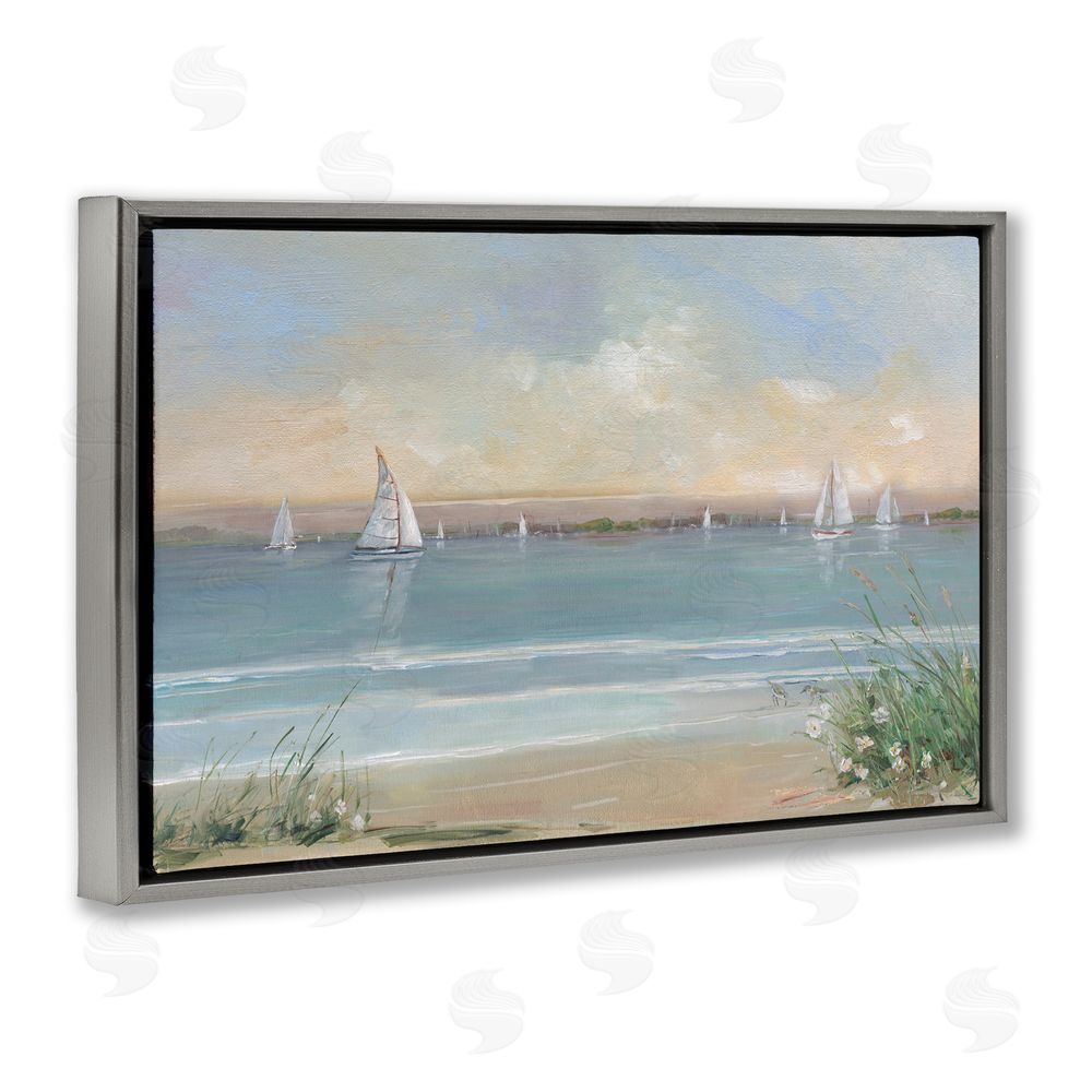 Sally Swatland Coastal Sailing At Dawn Gray Floating Frame Canvas Wall Art Print