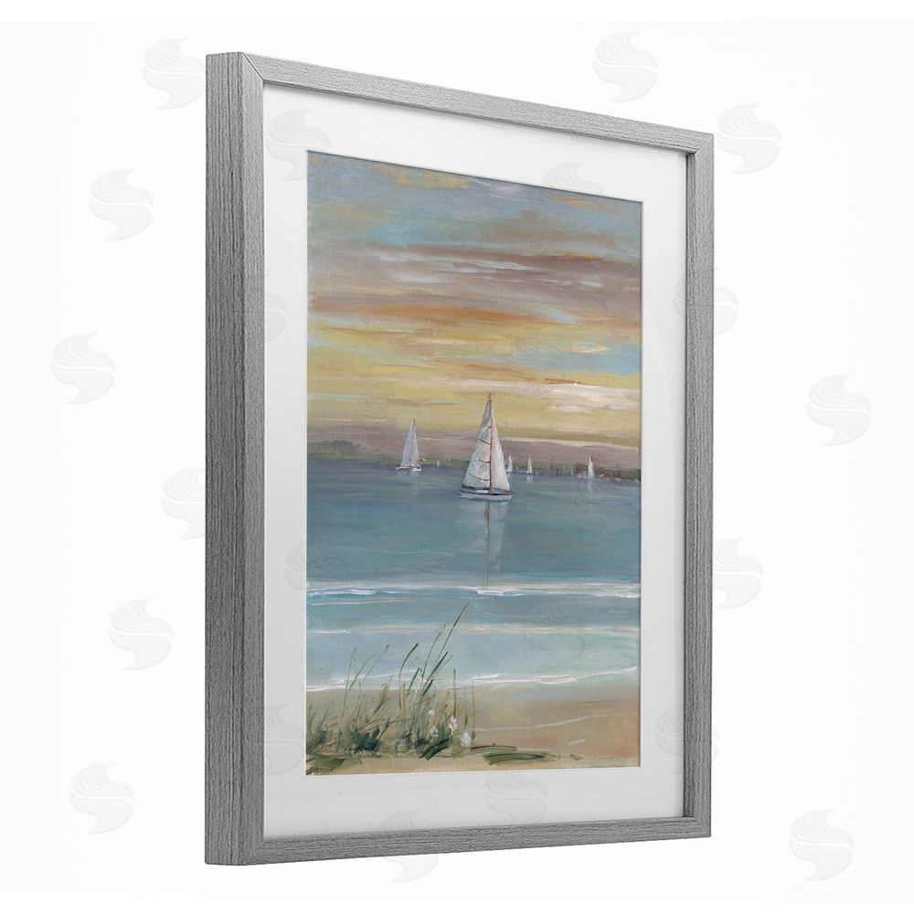 Sally Swatland Coastal Sailboats At Twilight Gray Framed Print Under Glass Wall Art