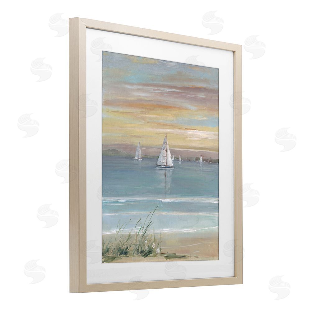 Sally Swatland Coastal Sailboats At Twilight Brown Framed Print Under Glass Wall Art