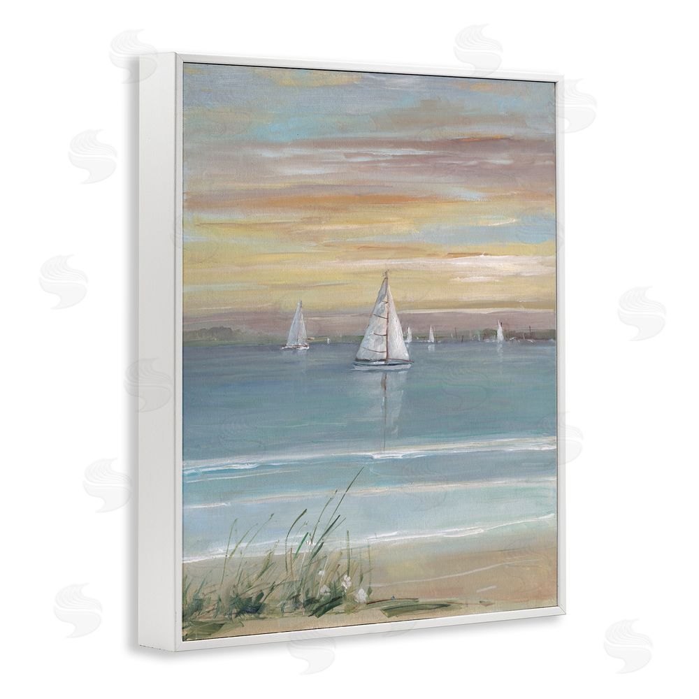 Sally Swatland Coastal Sailboats At Twilight White Framed Giclee Wall Art Print