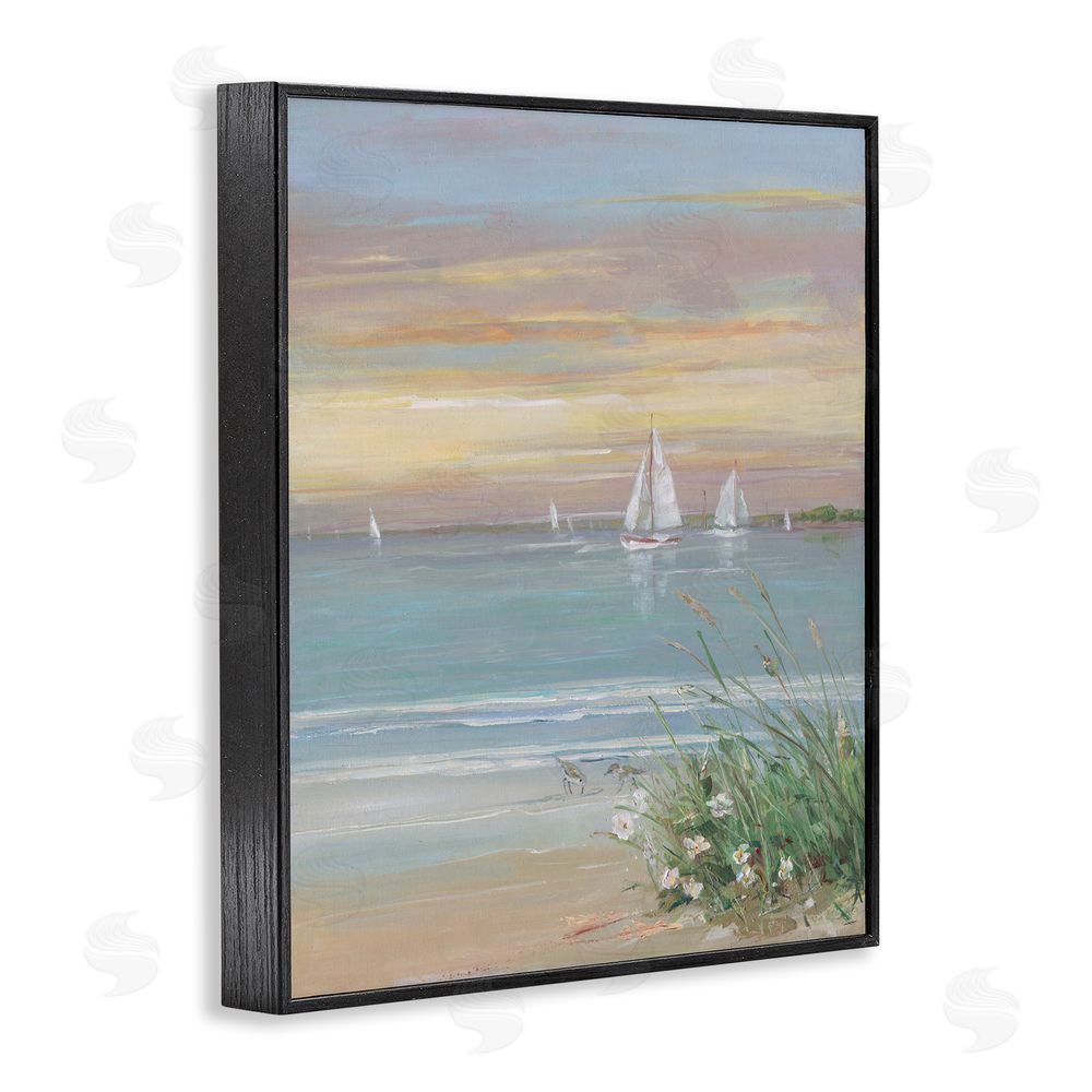 Sally Swatland Sailboats Beyond Sandy Shore Black Framed Giclee Wall Art Print