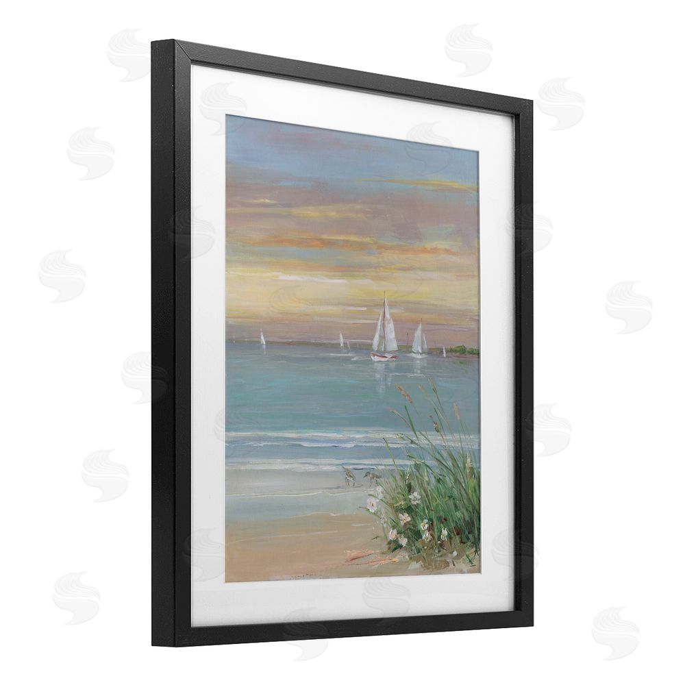 Sally Swatland Sailboats Beyond Sandy Shore Black Framed Print Under Glass Wall Art