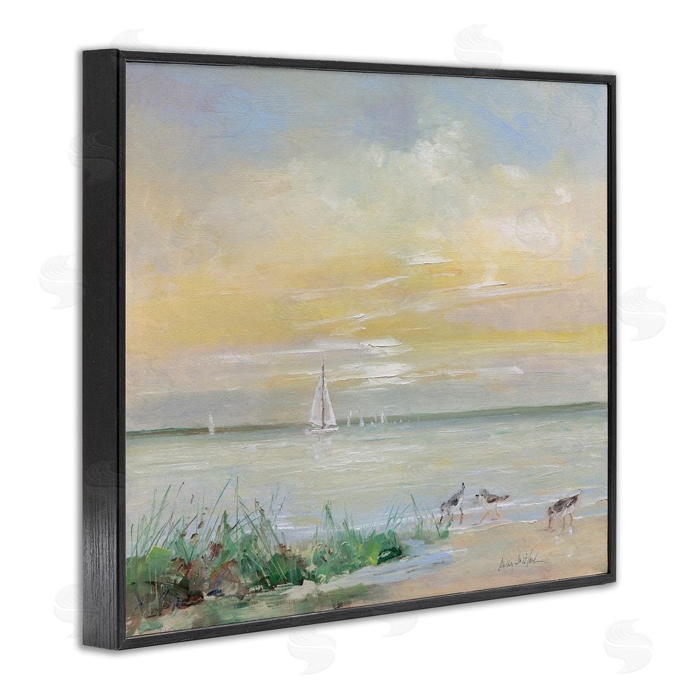 Sally Swatland Sailboats & Sanderlings Shore Black Framed Giclee Wall Art Print