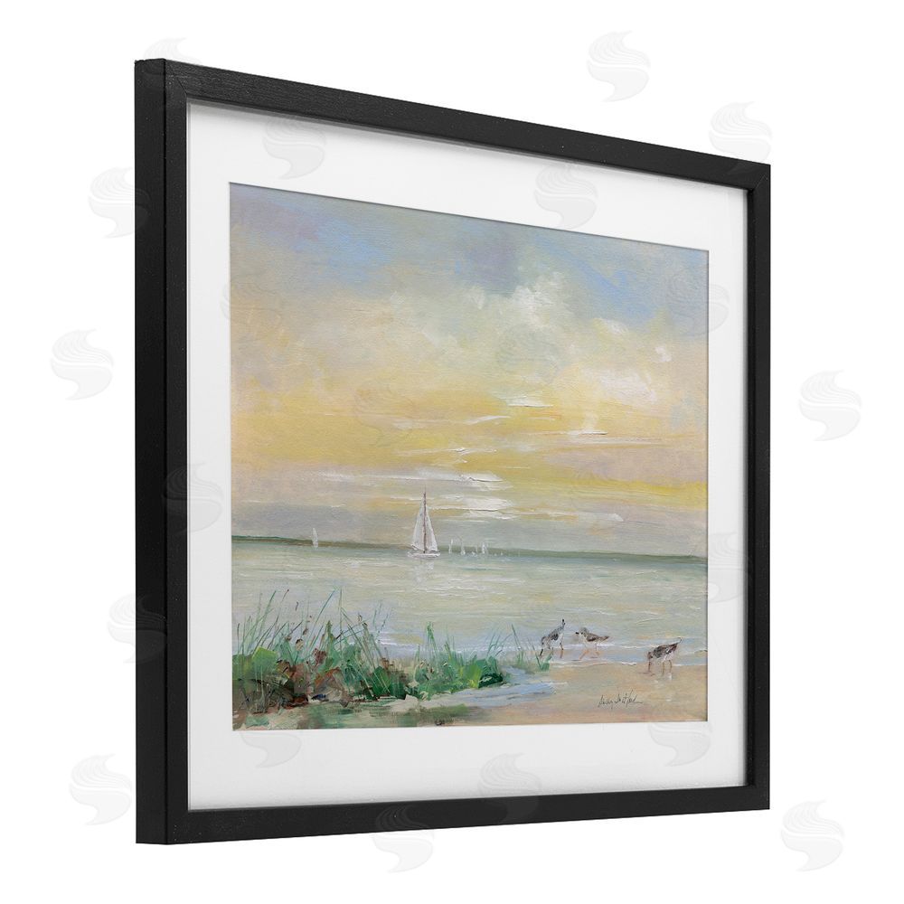 Sally Swatland Sailboats & Sanderlings Shore Black Framed Print Under Glass Wall Art
