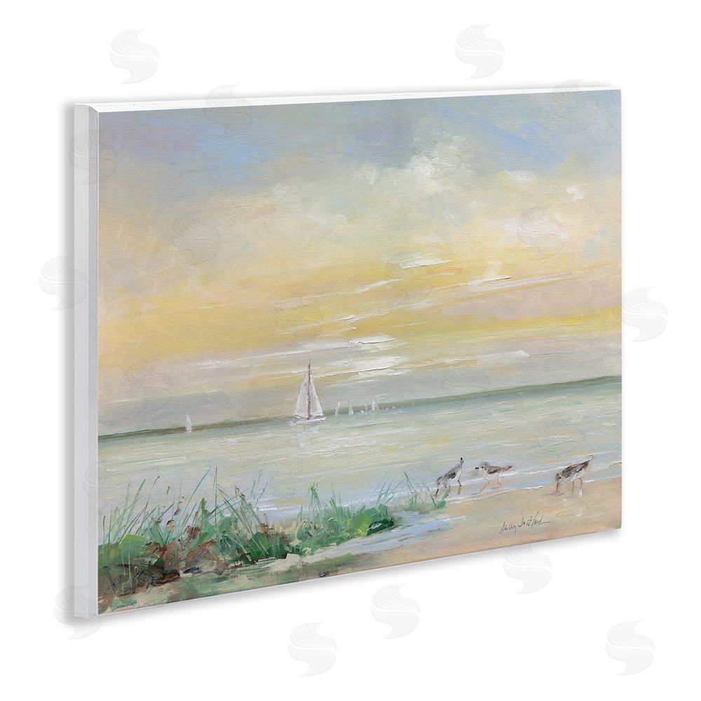 Sally Swatland Sailboats & Sanderlings Shore Wooden Wall Plaque Art Print