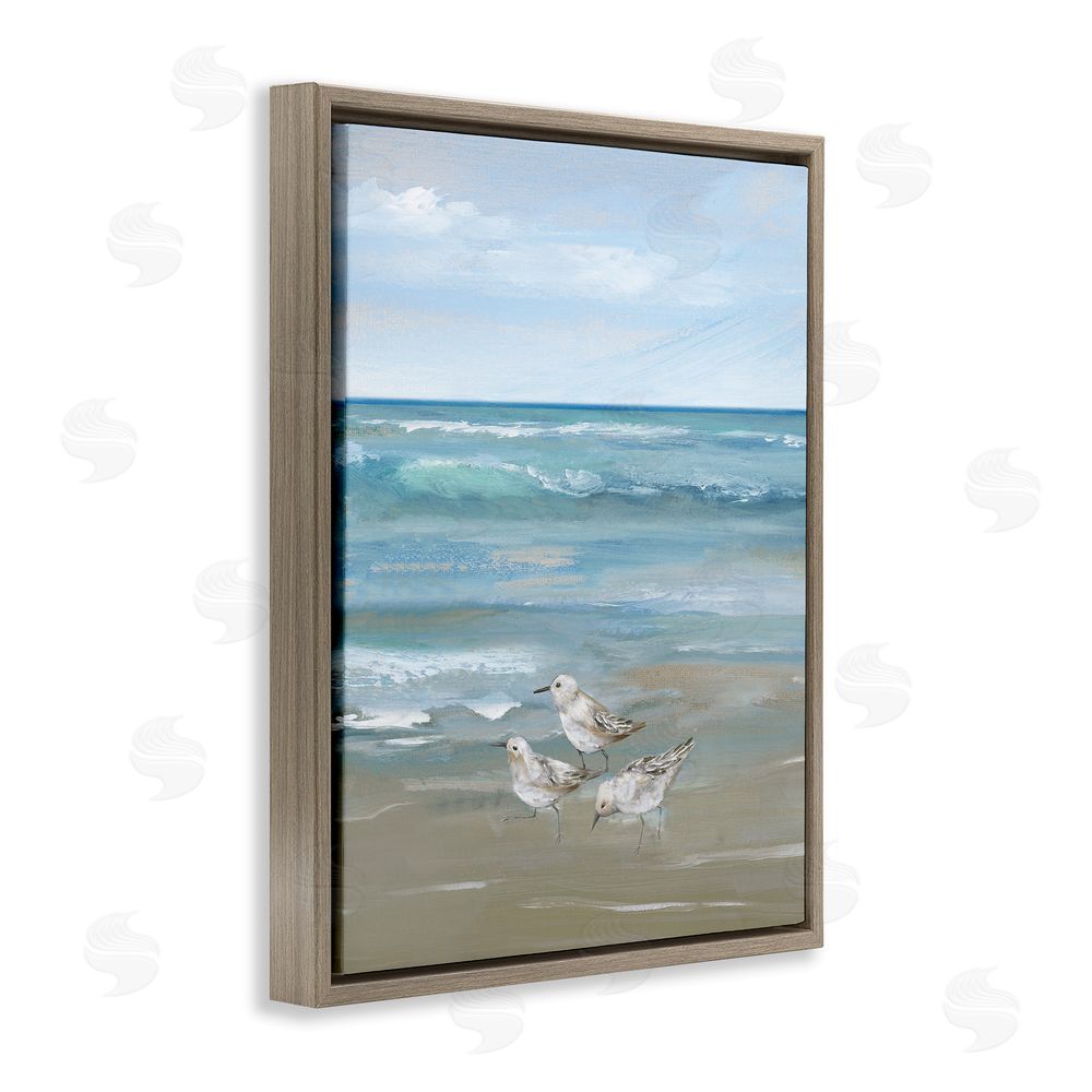 Nan Sanderlings on Gentle Waves Brown Floating Frame Canvas Wall Art Print