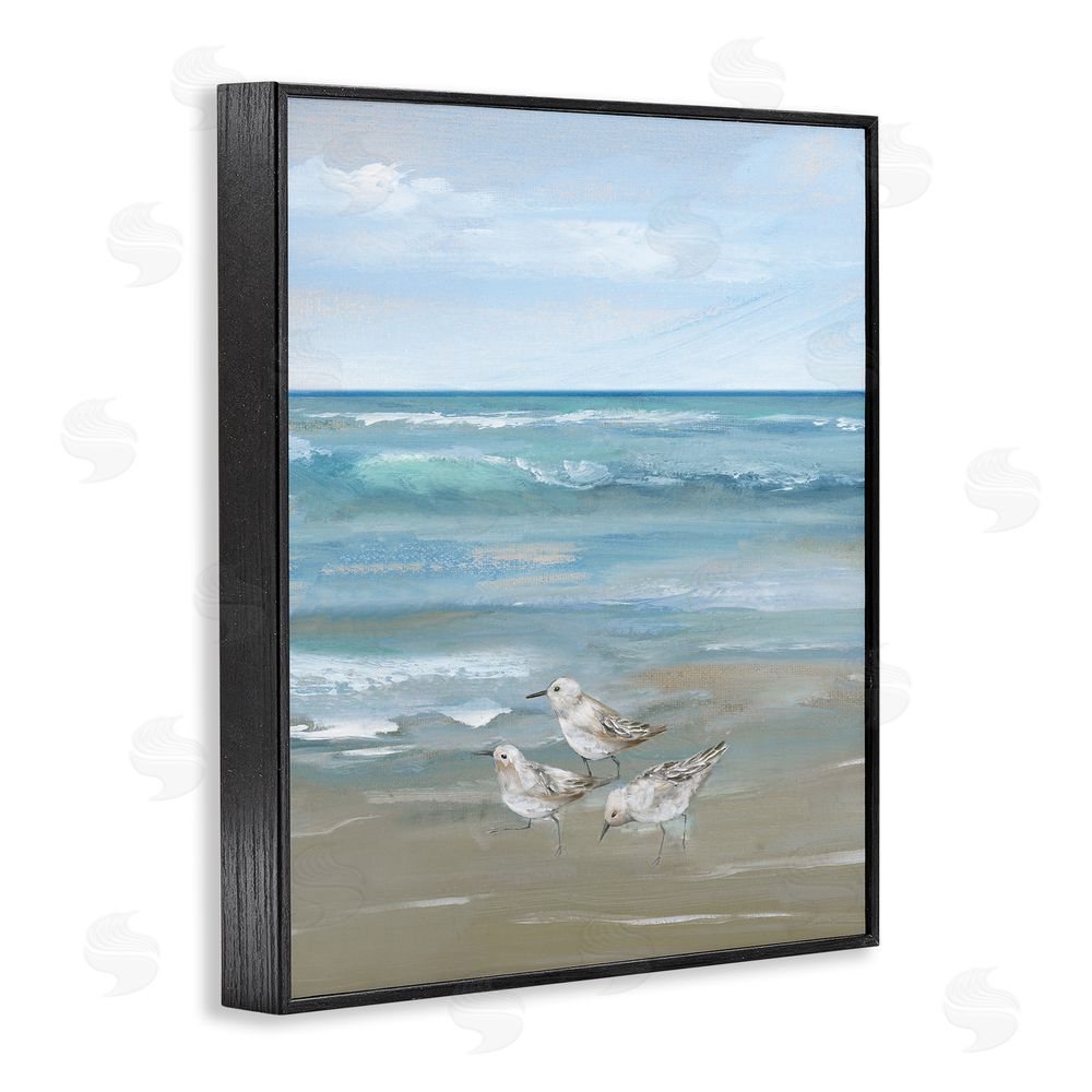Nan Sanderlings on Gentle Waves Black Framed Giclee Wall Art Print