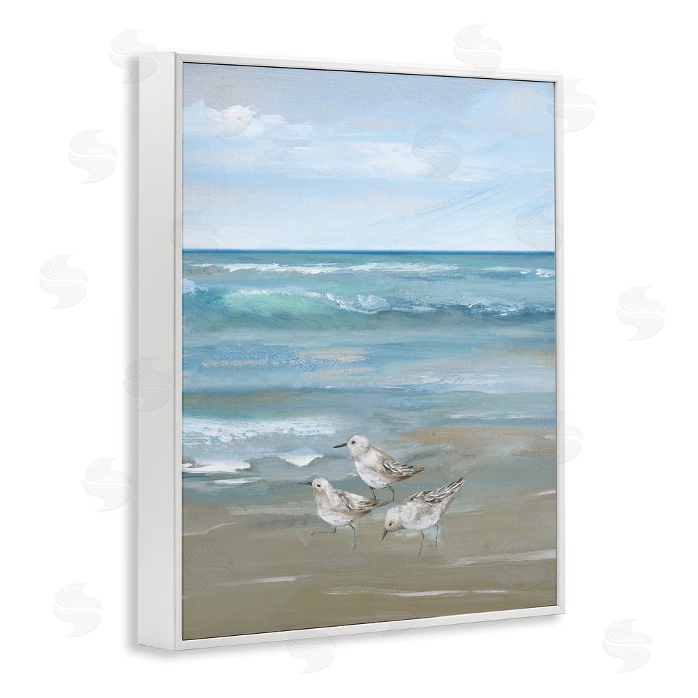 Nan Sanderlings on Gentle Waves White Framed Giclee Wall Art Print