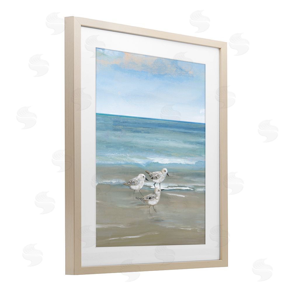 Nan Three Shorebirds & Gentle Waves Brown Framed Print Under Glass Wall Art