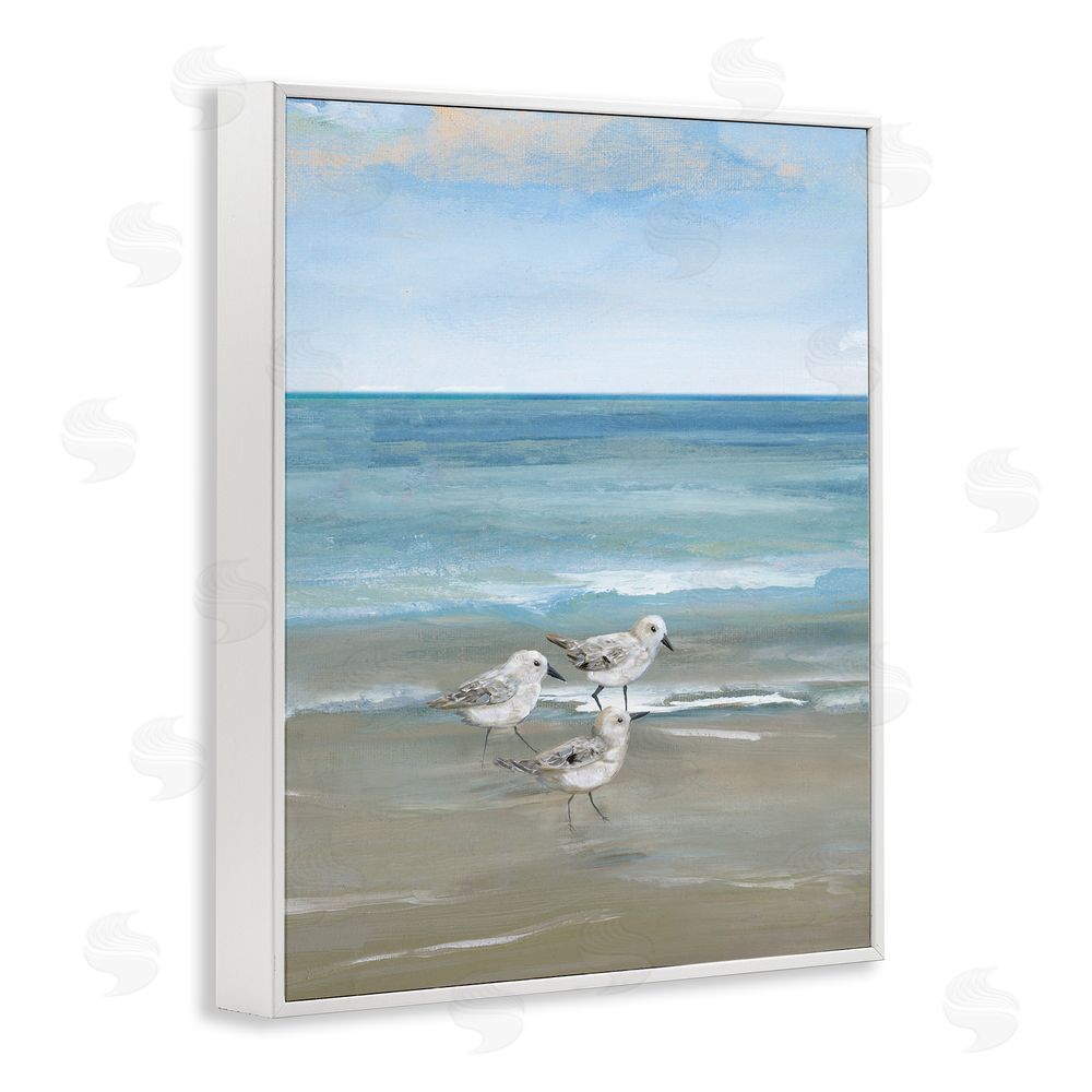 Nan Three Shorebirds & Gentle Waves White Framed Giclee Wall Art Print