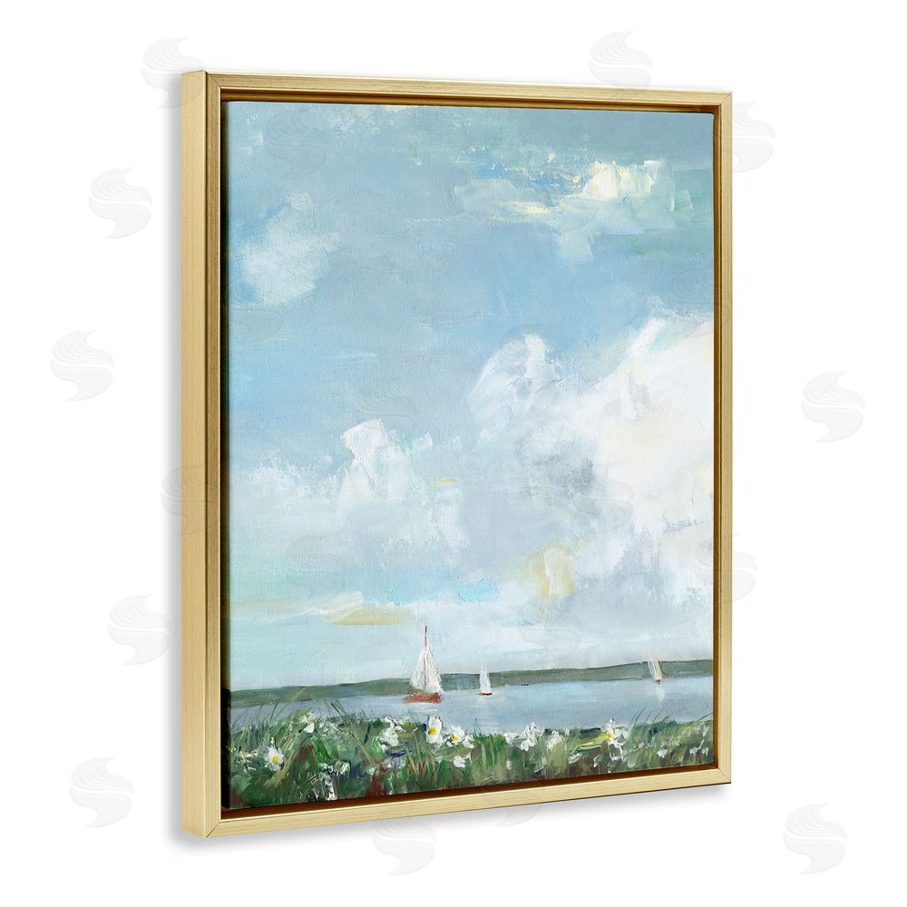 Sally Swatland Seaside Sailing Under Clouds Gold Floating Frame Canvas Wall Art Print