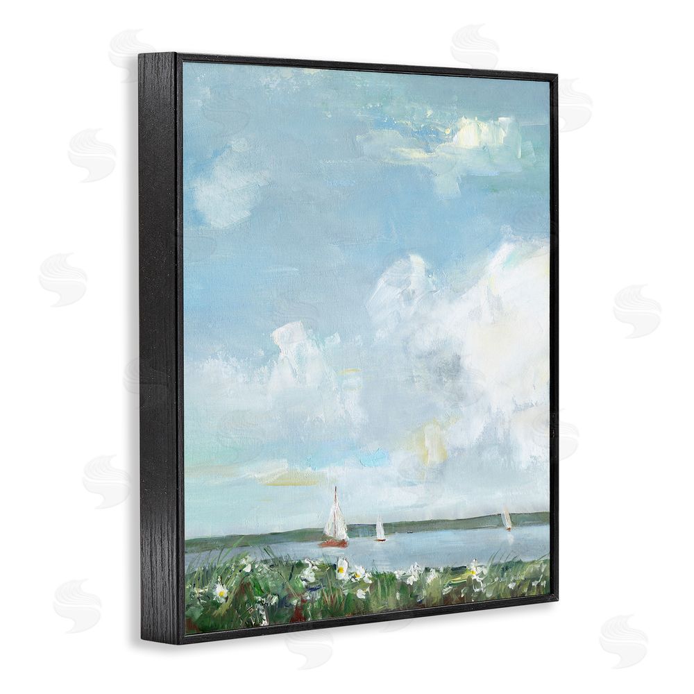Sally Swatland Seaside Sailing Under Clouds Black Framed Giclee Wall Art Print