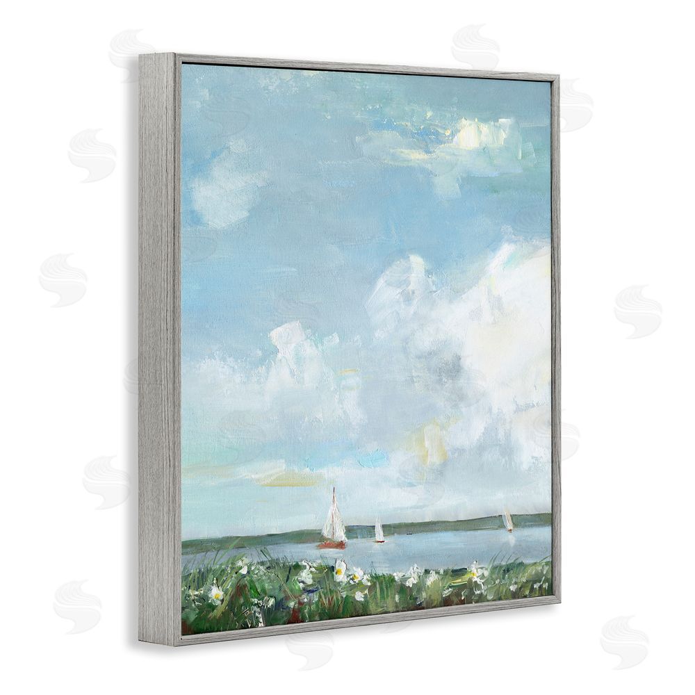 Sally Swatland Seaside Sailing Under Clouds Gray Framed Giclee Wall Art Print
