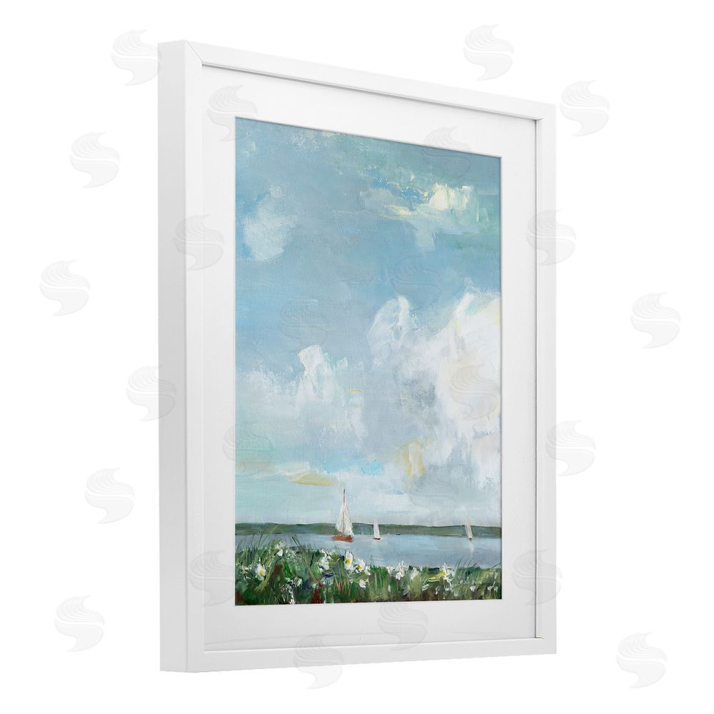 Sally Swatland Seaside Sailing Under Clouds White Framed Print Under Glass Wall Art