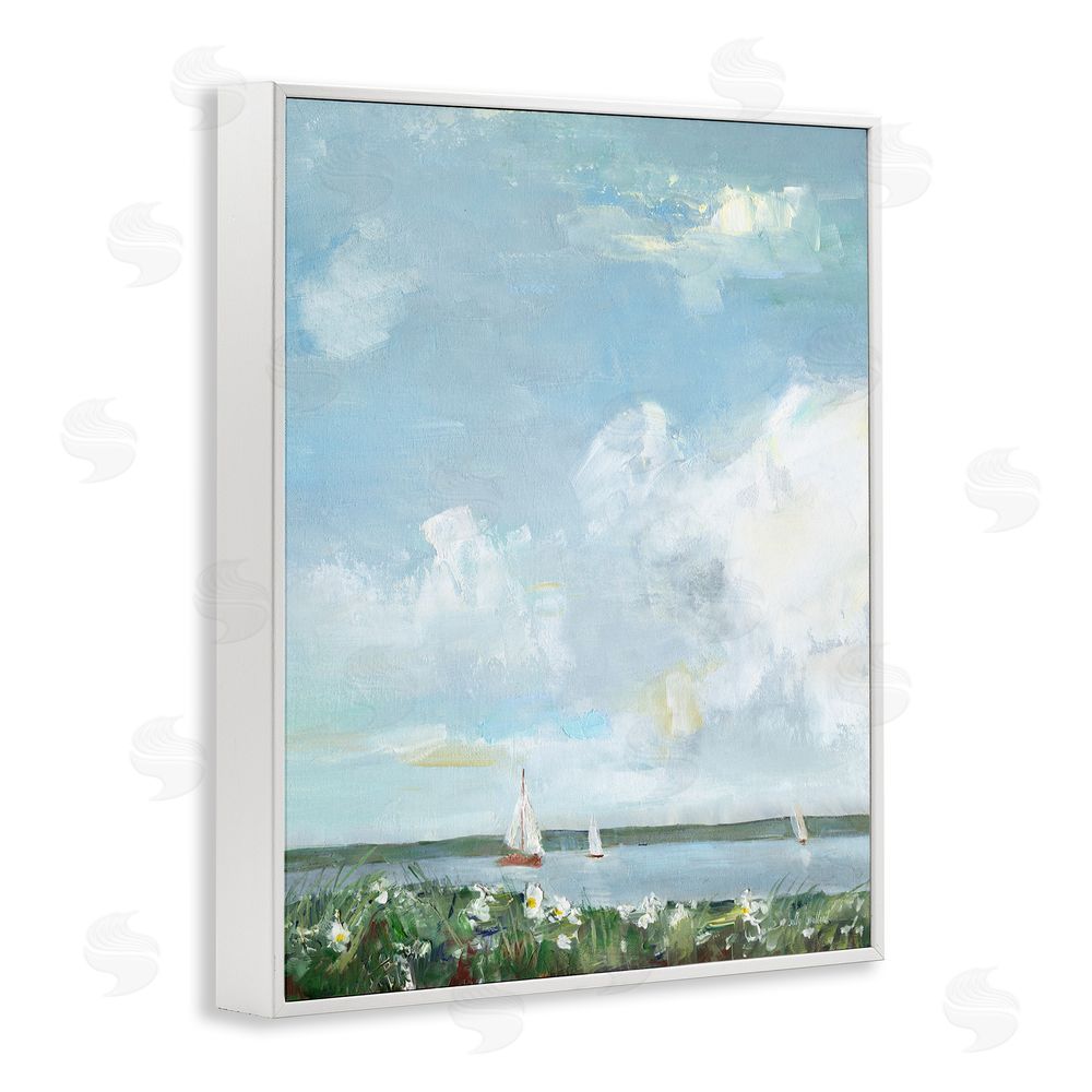 Sally Swatland Seaside Sailing Under Clouds White Framed Giclee Wall Art Print