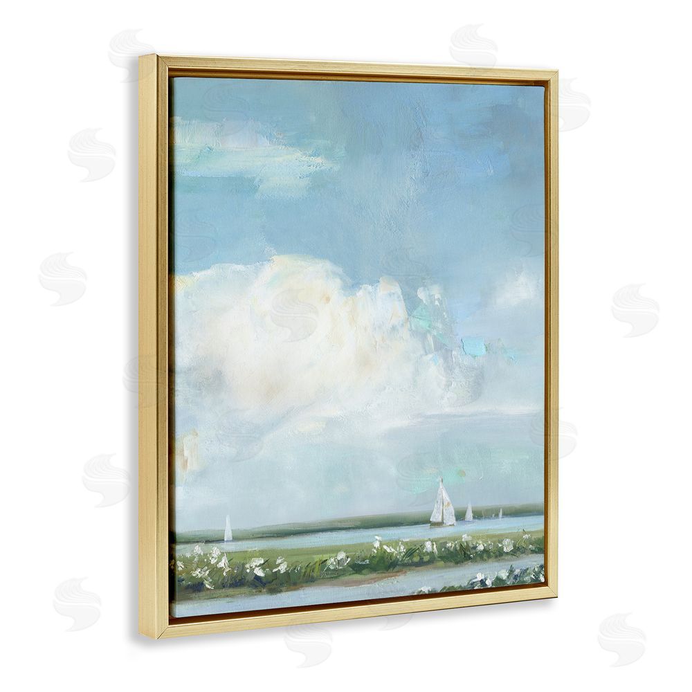 Sally Swatland Seaside Sailing Along Meadow Gold Floating Frame Canvas Wall Art Print
