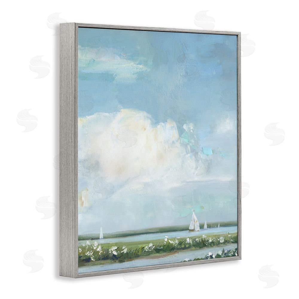 Sally Swatland Seaside Sailing Along Meadow Gray Framed Giclee Wall Art Print