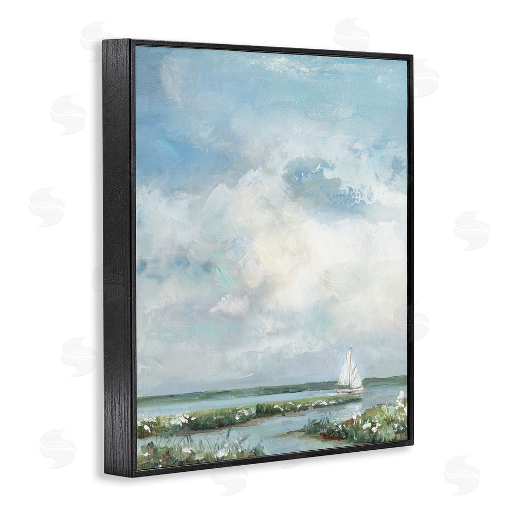 Sally Swatland Sailboat On Summer Marsh Black Framed Giclee Wall Art Print