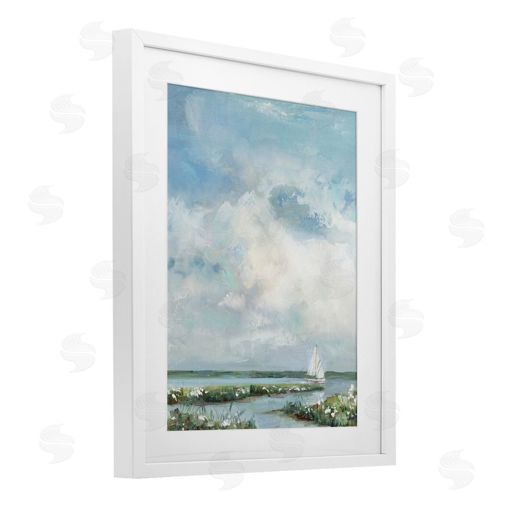 Sally Swatland Sailboat On Summer Marsh White Framed Print Under Glass Wall Art
