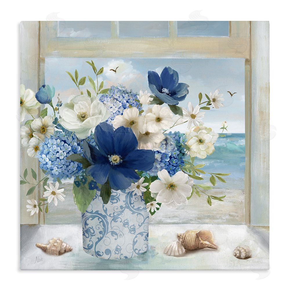 Nan Seaside Blue & White Arrangement Stretched Canvas Wall Art Print