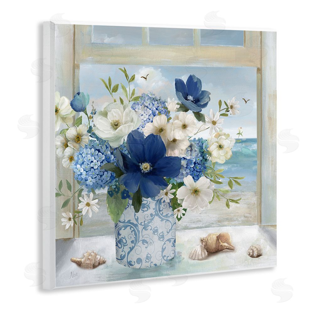 Nan Seaside Blue & White Arrangement Wooden Wall Plaque Art Print