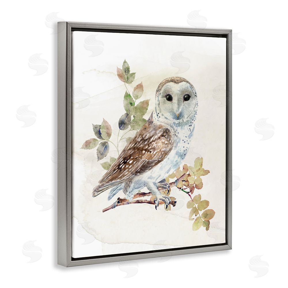 CAD Designs Owl Among Autumn Leaves Gray Floating Frame Canvas Wall Art Print
